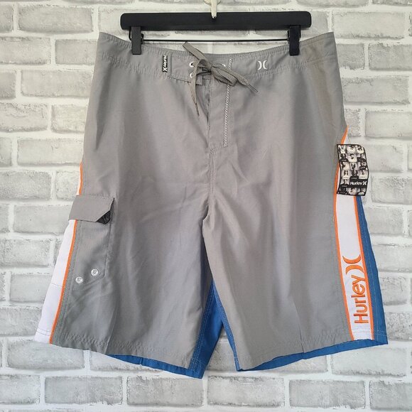 Hurley Stagger Gray Blue Board Shorts NEW 34 Beach Resort Wear - Picture 8 of 8